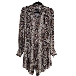 Fifteen Twenty Snake Print Neutral Button Collared Long Sleeve Midi Dress SZ:M